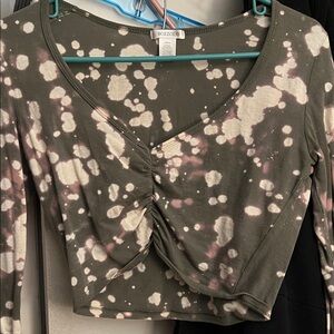 Bozzolo Olive and Bleach Splatter Long-sleeve Crop Top